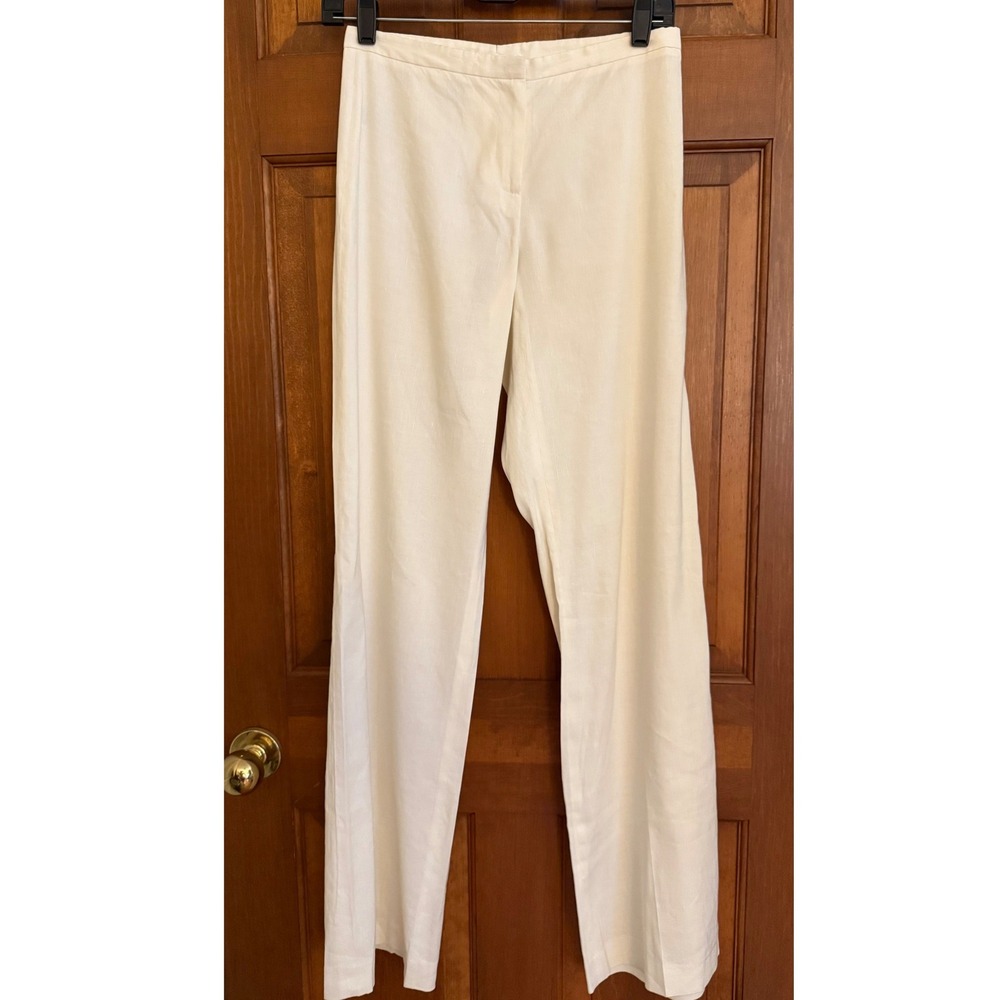 Calvin Klein Linen-Blend Trouser Pant Womens Size 2 Ivory Bootcut Day-to-Night